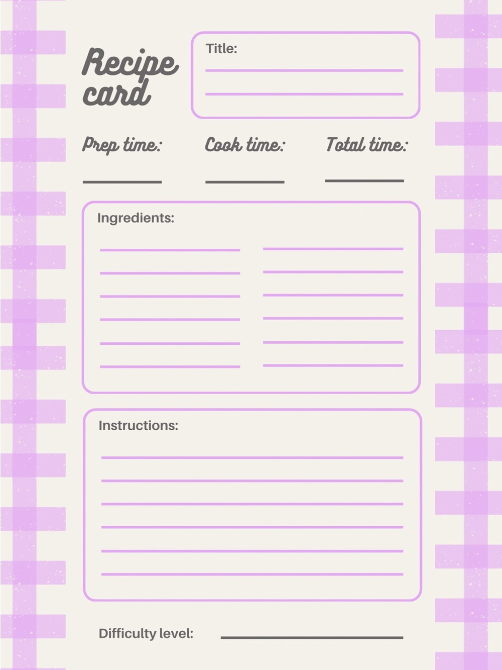Lavender Recipe Card - Blank Kitchen Cookbook Insert